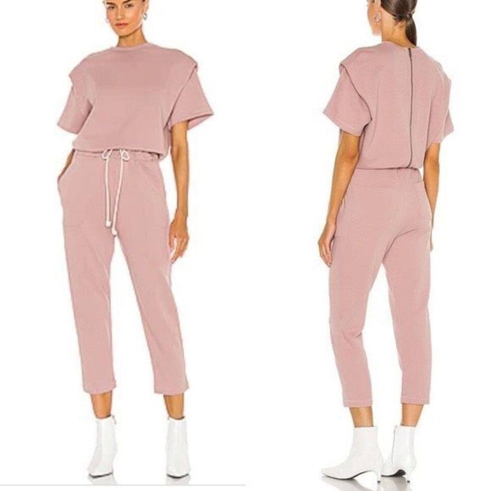 Pistola Clarisse French Terry Shoulder Pleat Jumpsuit, Dusty Mauve, M
